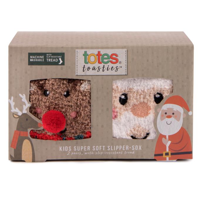 totes toasties Childrens Super Soft Slipper Socks (Twin Pack) Reindeer / Santa Extra Image 3